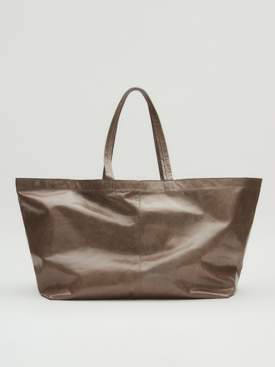 Massimo Dutti Большая сумка-шопер из кожи с мотивом кракле, коричневый
