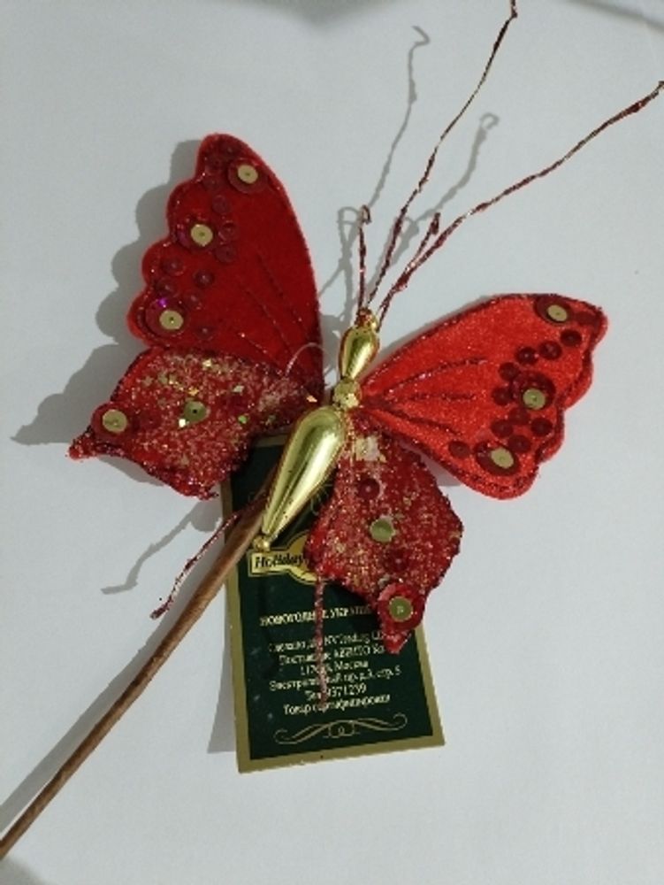 Бабочка бархатная 20см красно-золотая 500381R
