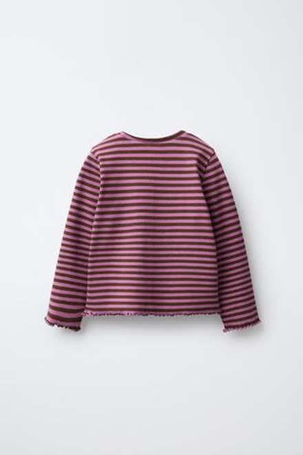 ZARA ФУТБОЛКА ИЗ ТКАНИ В ПОЛОСКУ, РОЗОВЫЙ