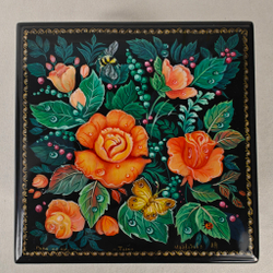 Шкатулка с росписью Палех "Розы"