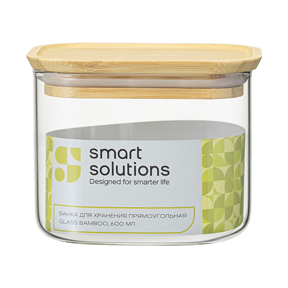 Банка для хранения прямоугольная Glass Bamboo, 600 мл