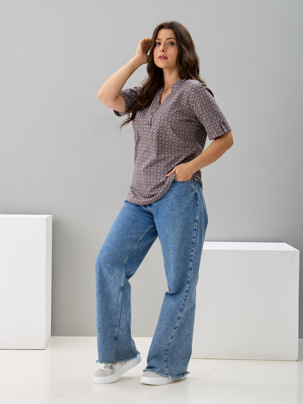 Блузка БЛ-122/ришелье-кофе