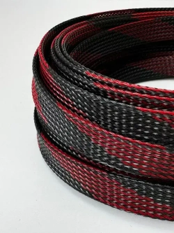 Оплетка кабельная из полиэстера змеиная кожа 12, 10-22мм, черно-красная, 10м