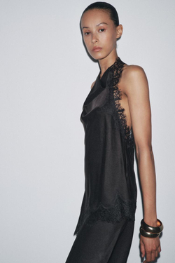 ZARA ТОП-ХАЛТЕР С КРУЖЕВОМ — ZW COLLECTION, ЧЕРНЫЙ