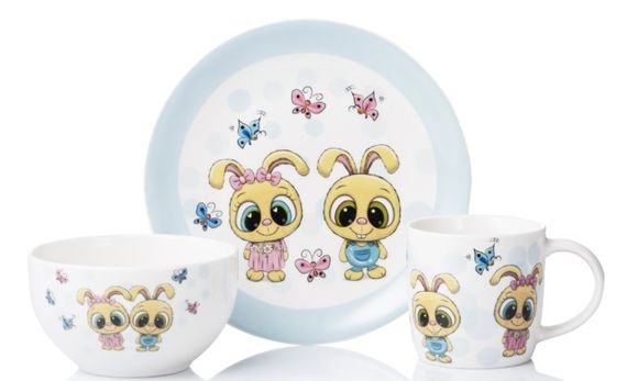 Yemək dəsti Ardesto Set of children&#39;s dishes Bunnies, 3 pcs., new bone china