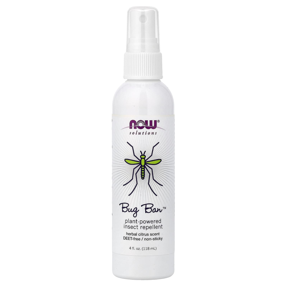 NOW Foods, Bug Ban™, средство от насекомых на растительной основе, травяной и цитрусовый, 118 мл (4 жидк. унции)