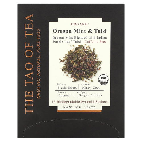 The Tao of Tea, органические орегонская мята и тулси, без кофеина, 15 саше, 30 г (1,05 унции)