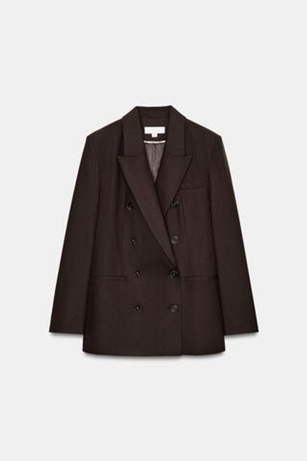 ZARA ДВУБОРТНЫЙ БЛЕЙЗЕР С ПОДПЛЕЧНИКАМИ, КОРИЧНЕВЫЙ