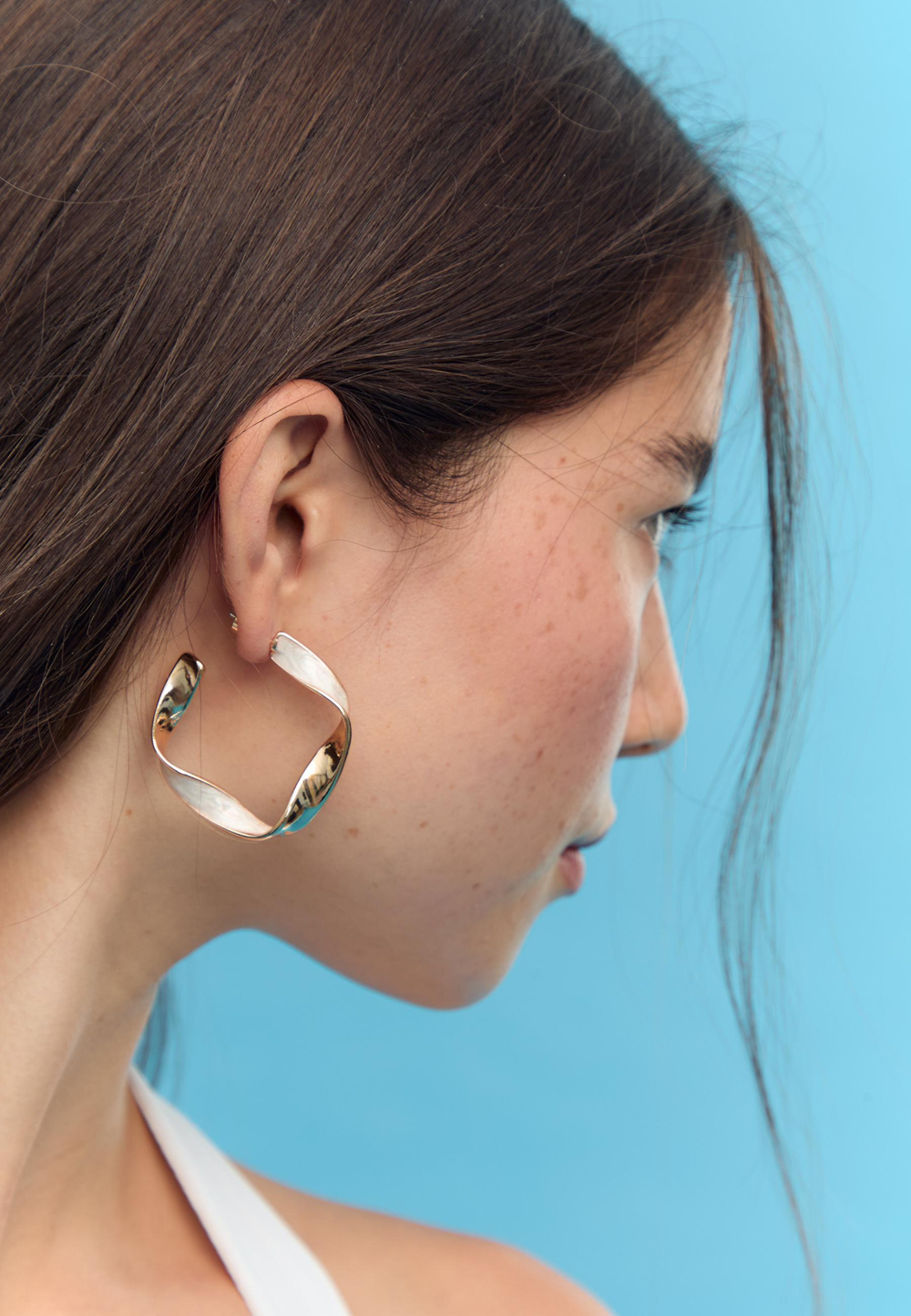 STRADIVARIUS Набор из 9 эмалированных сережек-колец неправильной формы, золотой