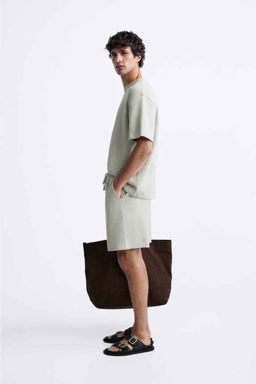 ZARA ФУТБОЛКА ИЗ ТКАНИ SOFT TOUCH В РУБЧИК, ГОЛУБОЙ