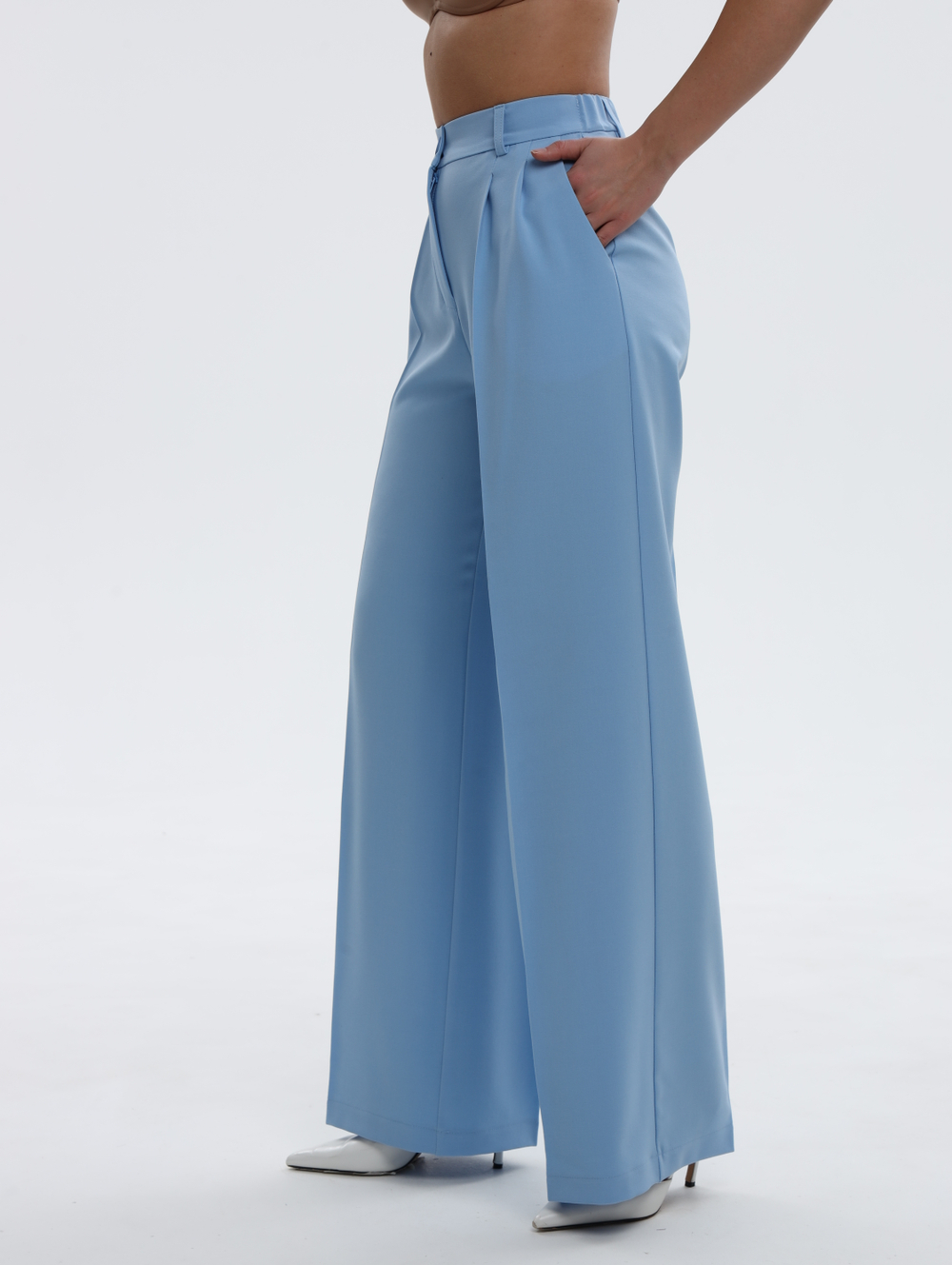 Брюки палаццо классические широкие голубой
