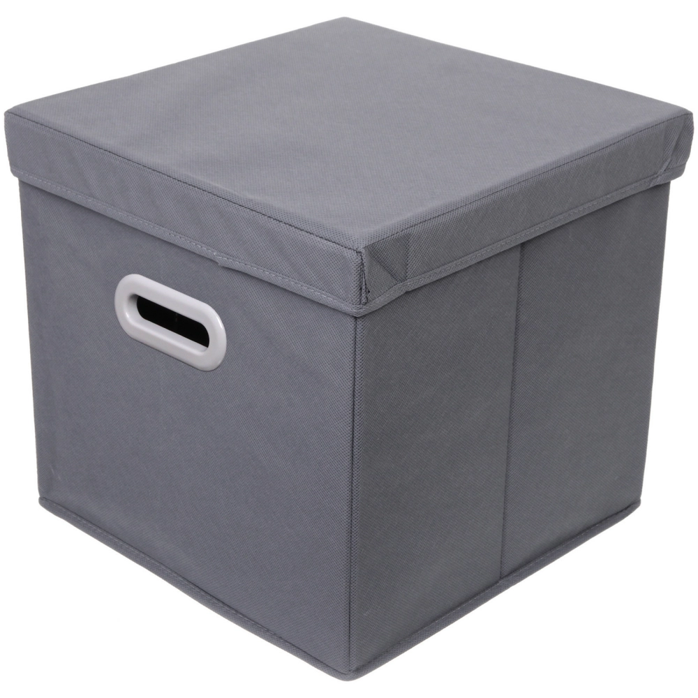 Короб - органайзер складной стеллажный для хранения вещей с крышкой «ДОМания», цвет серый, 33*33*33см (лейбл)