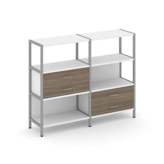 Shelf System Двухсекционный стеллаж трехярусный с ящиками SN.STM-323 Белый/Вяз Благородный/Металл Се