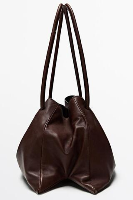 Massimo Dutti Сумка с оборками из кожи наппа, коричневый