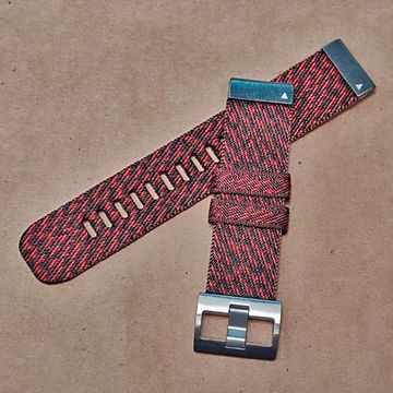 Ремешок нейлоновый 22 мм жакардовое плетение для Garmin MARQ / Epix / Fenix (47 мм) (Красный, серебристая пряжка)