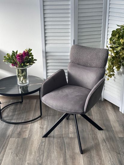 Стул TRIS 360 град. поворот с возвратом, Davis Nowo 92 серый, букле /Point 90 серый/ Черный