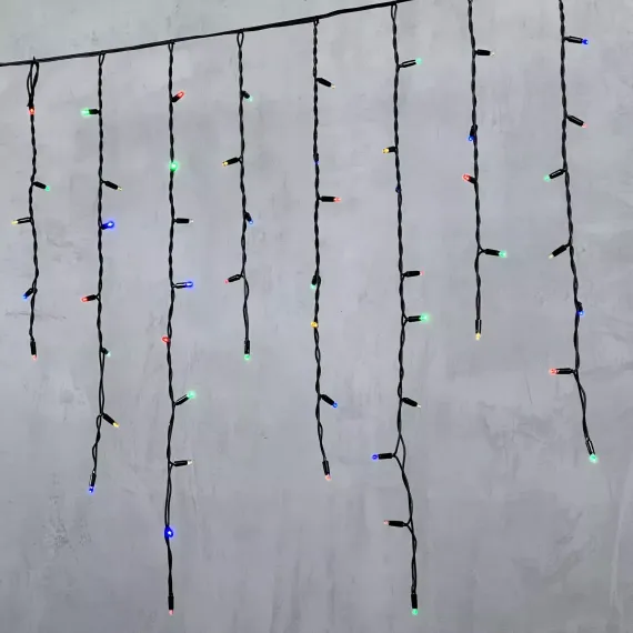 Светодиодная бахрома с колпачком 3,2*0,9 м., 168 разноцветных LED ламп, каучуковый черный провод, LTC (LL168-1-2M)