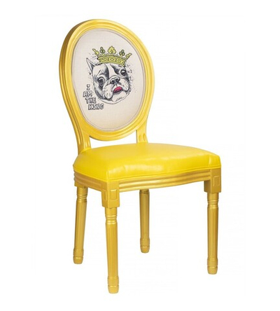Стул "Бульдог в короне" жёлтый 48x46x96см Дерево/полиуретан/кож.зам/лён