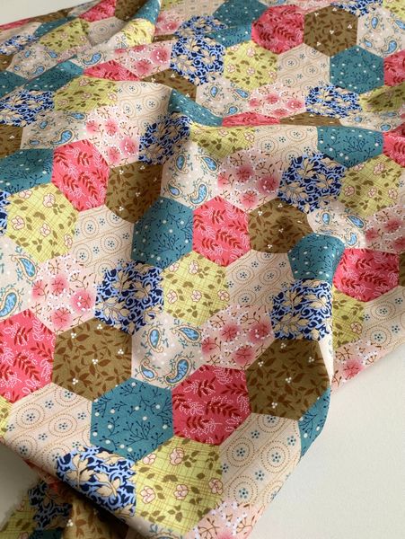 ГЕКСАГОНЫ БОТАНИКА ЗЕЛЕНО-БИРЮЗОВЫЕ, 100% хлопок Handmade Fabrics 5