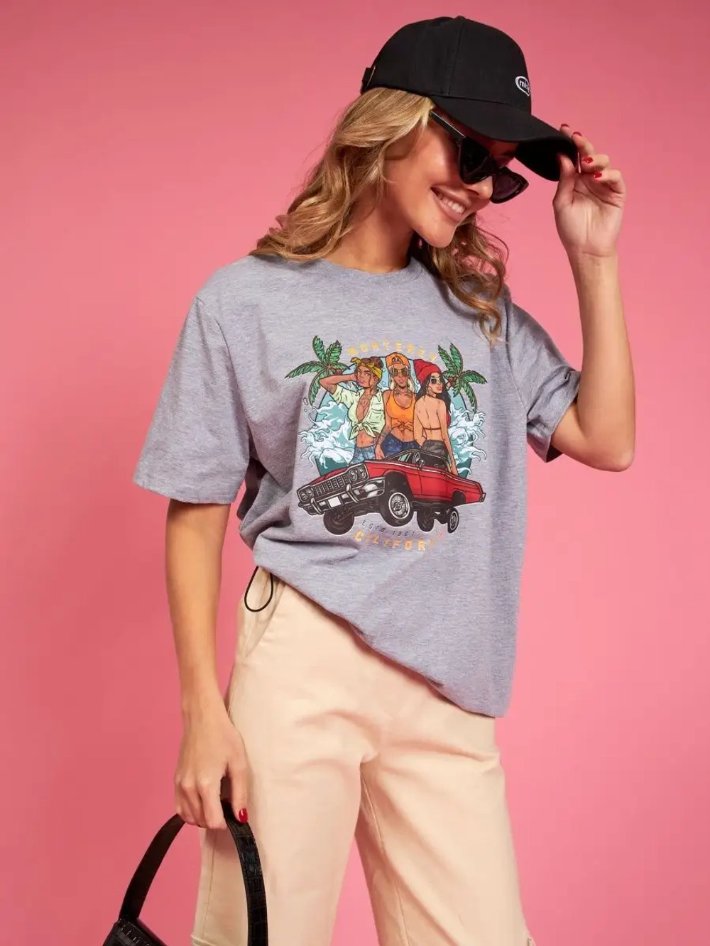 Футболка серая оверсайз с принтом