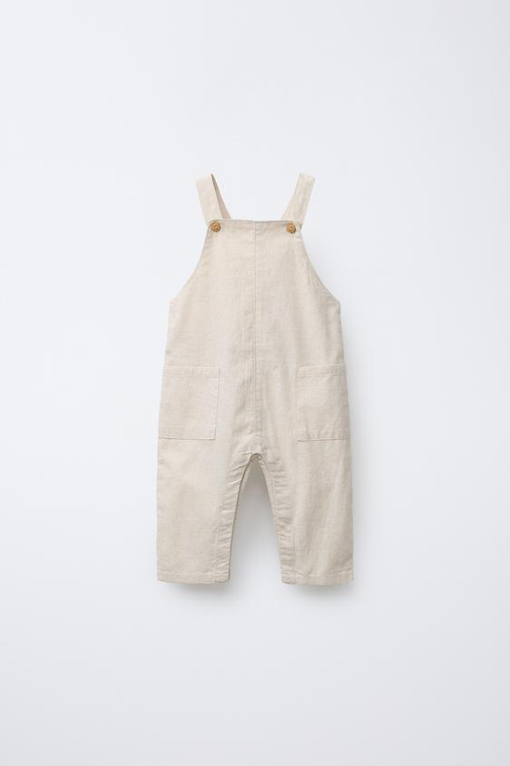 ZARA ДЛИННЫЙ КОМБИНЕЗОН ИЗ СМЕСОВОГО ЛЬНА, СВЕТЛО-БЕЖЕВЫЙ