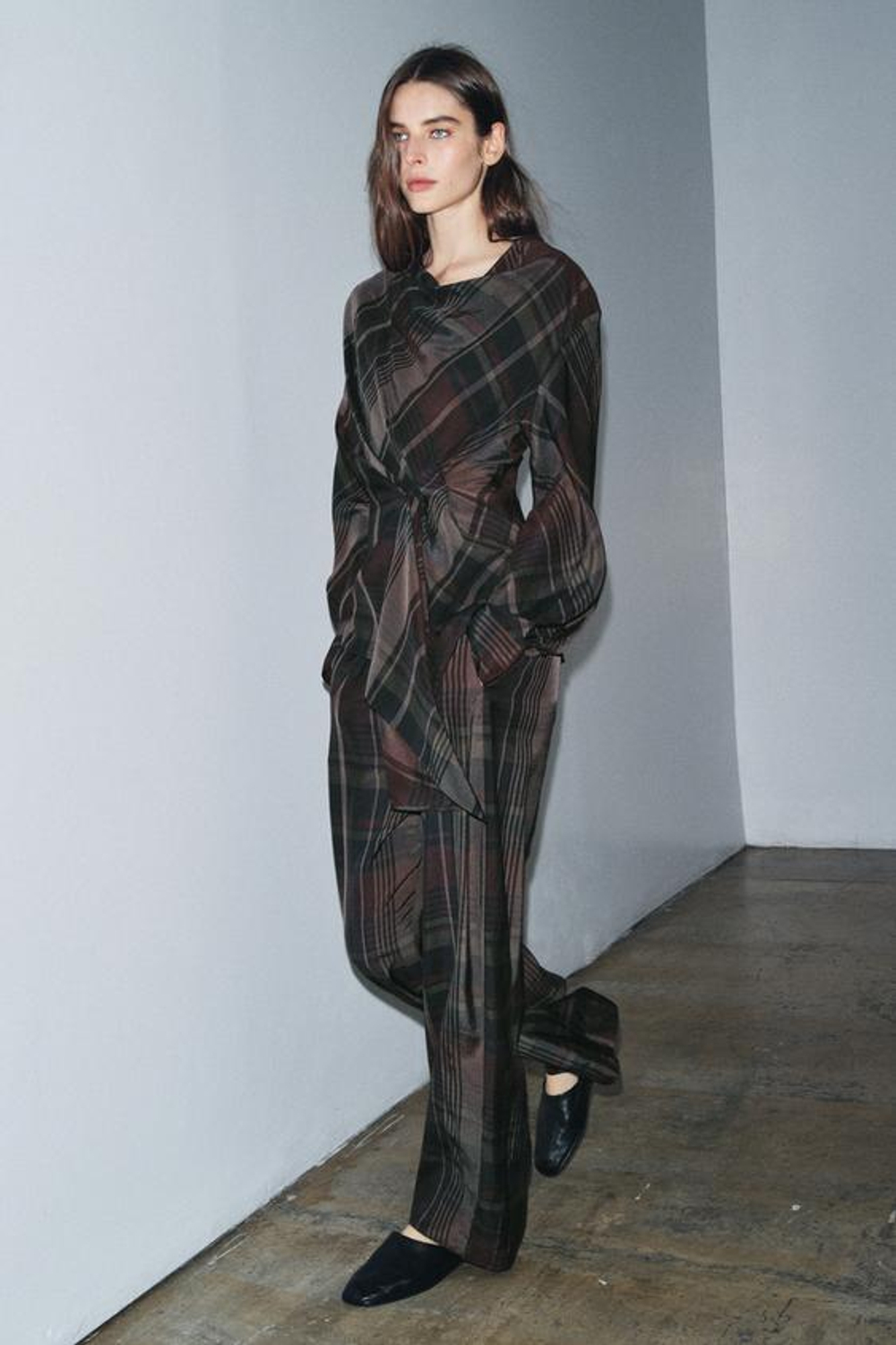 ZARA БРЮКИ-БАЛЛОНЫ В КЛЕТКУ ZW COLLECTION, СИНИЙ