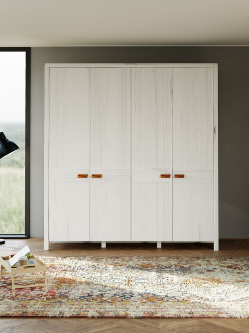 Шкаф деревянный 4 двери Мадейра из массива сосны белый воск