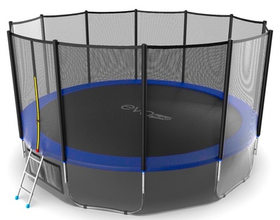EVO JUMP External 16ft (Blue) + Lower net. Батут с внешней сеткой и лестницей, диаметр 16ft (синий) + нижняя сеть