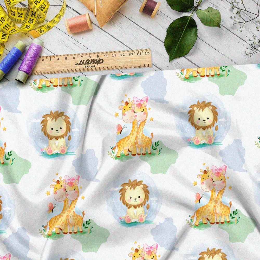 Ткань оксфорд 210 счастливые жирафы и львы