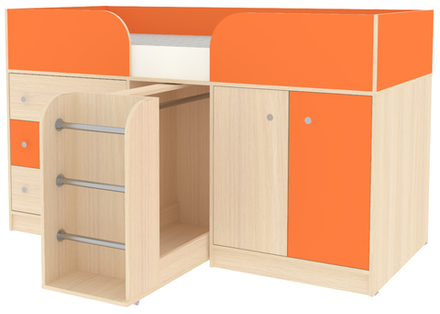 Кровать-чердак КарИВи Малыш 4  Дуб Молочный Оранжевый