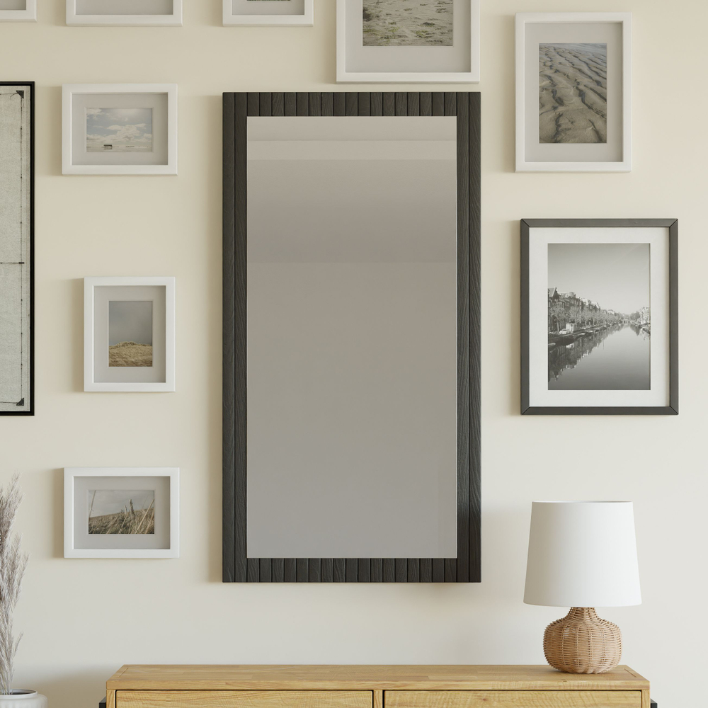 Зеркало настенное, 63х120, Пиафорте, прямоугольное, в раме, черный, массив сосны, Dipriz