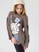 Лонгслив для девочки оверсайз с принтом