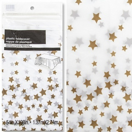 Скатерть одноразовая Звезды Белый/Золото 137*274 см.