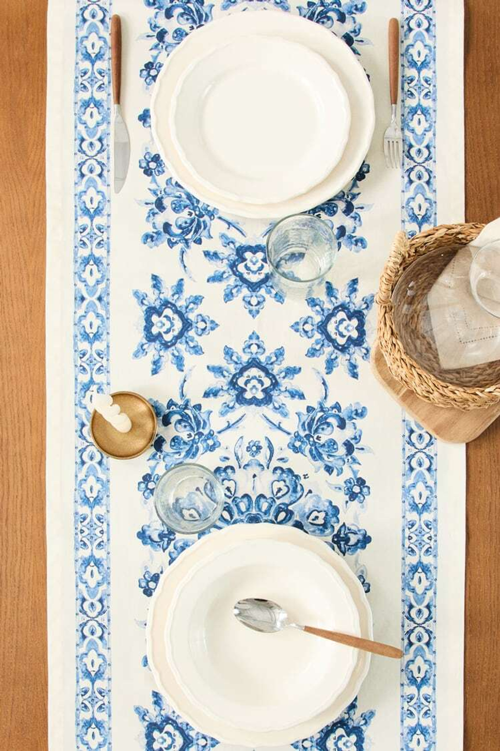 ZARA HOME МОЗАИЧНАЯ НАСТОЛЬНАЯ ДОРОЖКА С ПОЛИМЕРНЫМ ПОКРЫТИЕМ, СИНИЙ