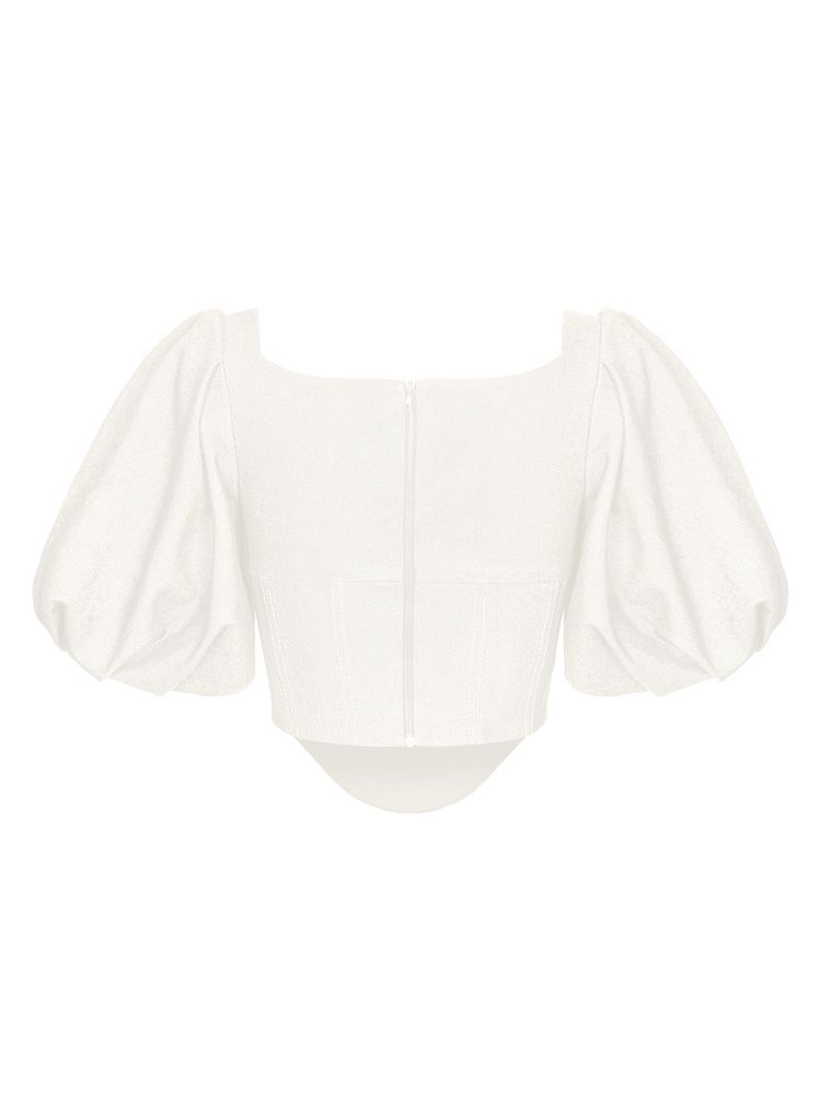 Топ корсетного типа из денима с пышными рукавами