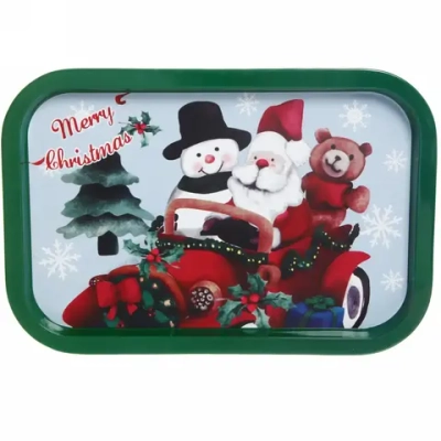 Поднос жестяной 34,5*23,5см «Дед Мороз на машине»