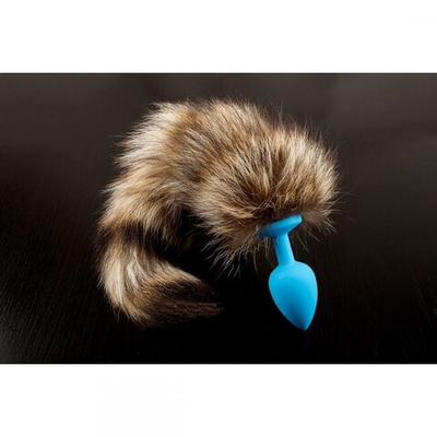 Силиконовая анальная пробка с хвостом енота (Цвет: голубой)