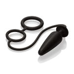Силиконовая анальная пробка с двумя эрекционными кольцами (Цвет: черный)