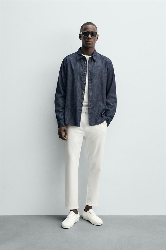 ZARA БРЮКИ ЧИНОС ИЗ КОМФОРТНОЙ РЕЛЬЕФНОЙ ТКАНИ, БЕЛЫЙ