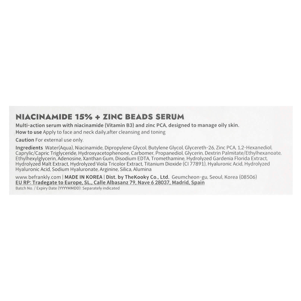 Frankly, Сыворотка с никотинамидом 15% и цинком, 30 мл (1 жидк. Унция)