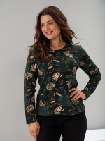 Лонгслив ЛНкл-081/изумрудный-хризантемы