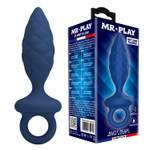 Синяя анальная пробка с кольцом Butt Plug with Loop L - 15,7 см. (Цвет: синий)