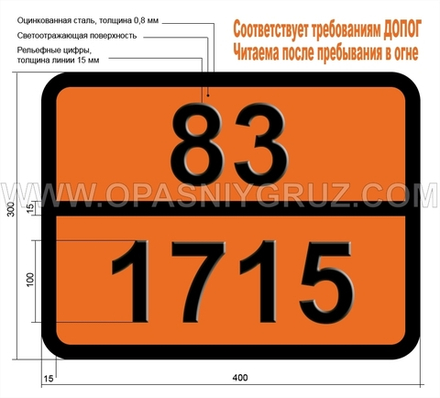 Табличка Опасный груз 83-1715 АНГИДРИД УКСУСНЫЙ
