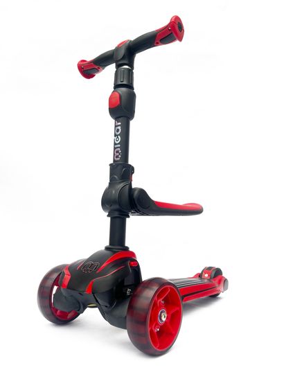 Самокат-беговел со светящимися колёсами 3 в 1 Scooter Micar Moby Black-Red