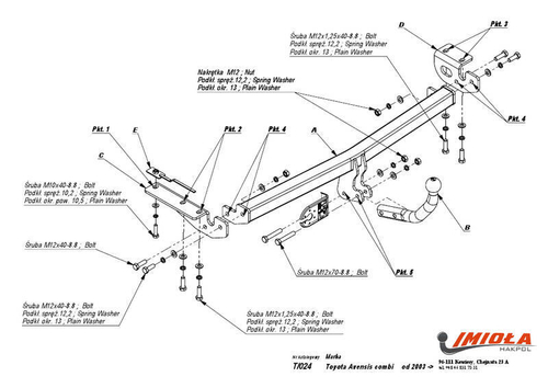 Фаркоп IMIOLA T.024 Toyota Avensis универсал 2003-2009(паспорт и сертификат в комплекте)(без электрики)