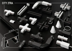 Трековая система освещения CITY 2TRA 220V 1.5м. Чёрный шинопровод осветительный двух-контактный однофазный трек подвесной/накладной 34x19x1500mm IP20/ коннектор для подключения и заглушка в комплекте
