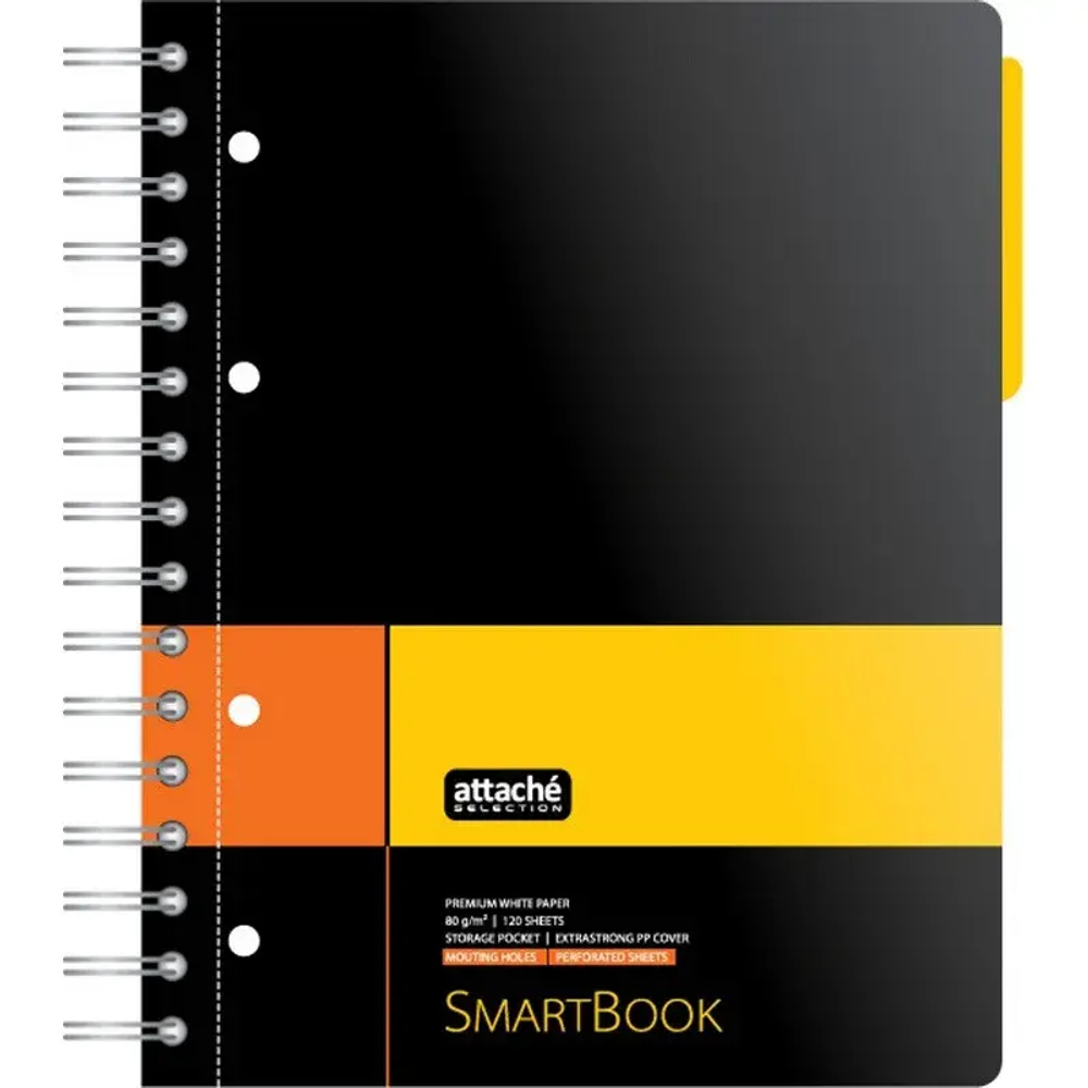 Тетрадь SMARTBOOK А5 120л. клетка,спир,микроп,разд,карм,жел-оран