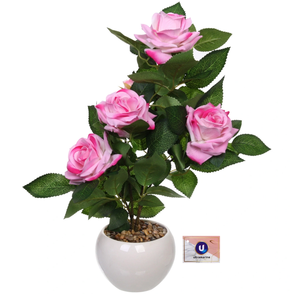 Цветочная композиция «Розовый куст» 42см в горшке, цвет розовый