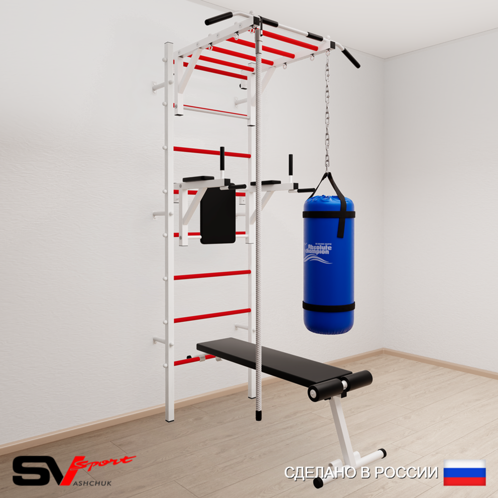 Шведская стенка Sv Sport усиленная 6502 (Турник рукоход/Брусья/Скамья/Канат/Цепь/Мешок 22кг)