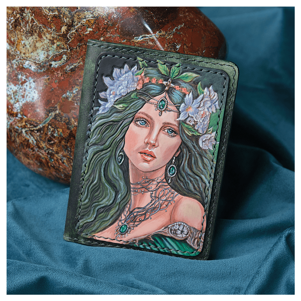 Кожаная обложка на паспорт «Малахитница»